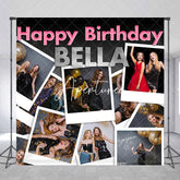 Aperturee - Custom Photo Name Black Pink Happy Birthday Backdrop
